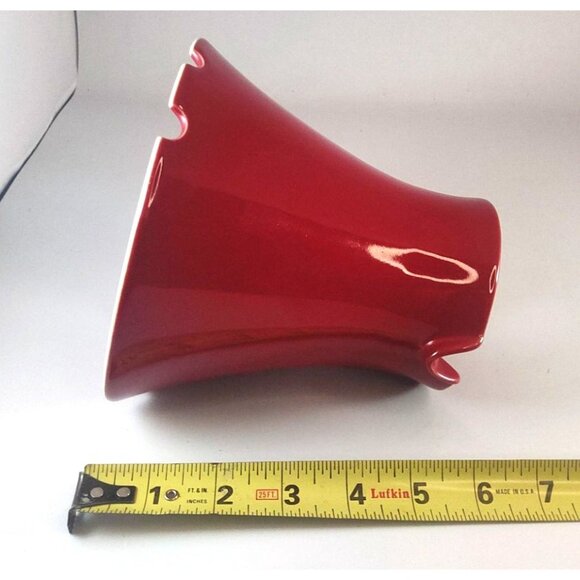 Vintage Red Ceramic Fluted Vase With Notched Rim & Center Hole - Picture 7 of 8